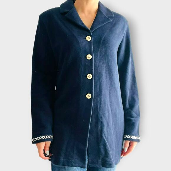 St. John Sport Blazer Jacket Notched Collar Navy Blue Embroider Long Sleeve M - Picture 9 of 9